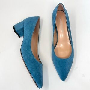 Wayderns Womens Blue Suede Slip On Pointed Toe Pumps Heels